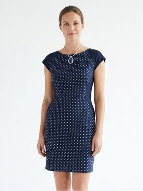 Tommy Hilfiger Navy Blue Polka Dot Sheath Dress Size 12